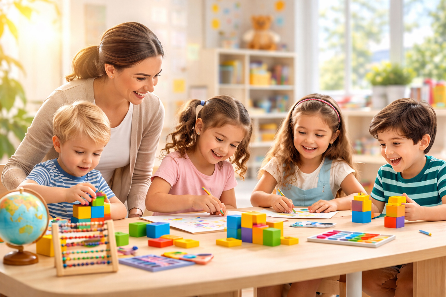 Toddlers developing skills through play at ABC Play School with teacher support